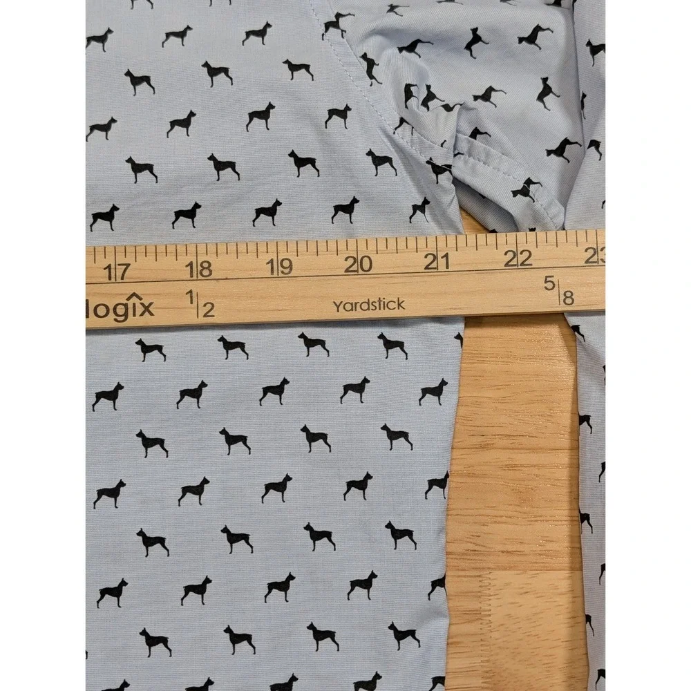 Banana Republic Mens M Slim Flex Fit Blue Doberman Dog Print Tech Stretch Shirt